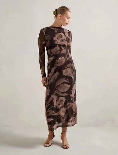 Alannah Mesh Long Sleeve Midi Dress