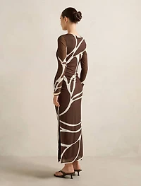 Alannah Mesh Long-Sleeve Midi Dress