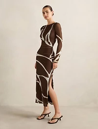 Alannah Mesh Long-Sleeve Midi Dress
