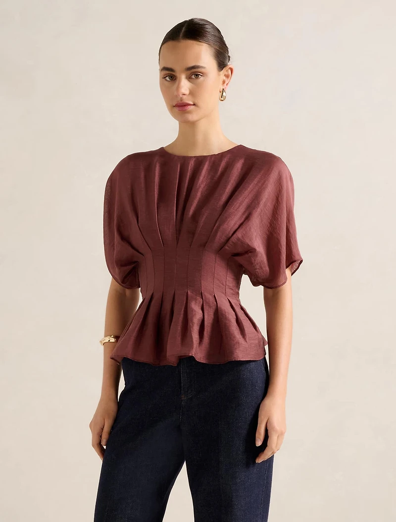 Olive Pleated Top