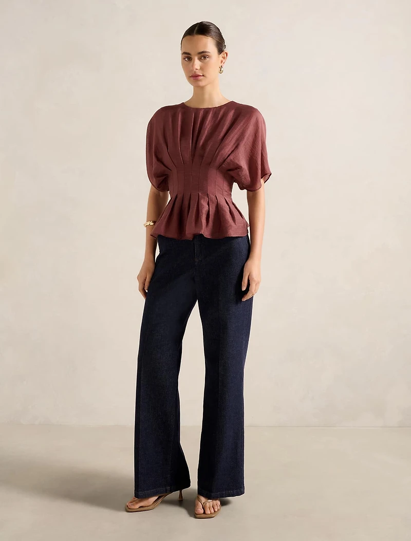 Olive Pleated Top