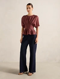 Olive Pleated Top