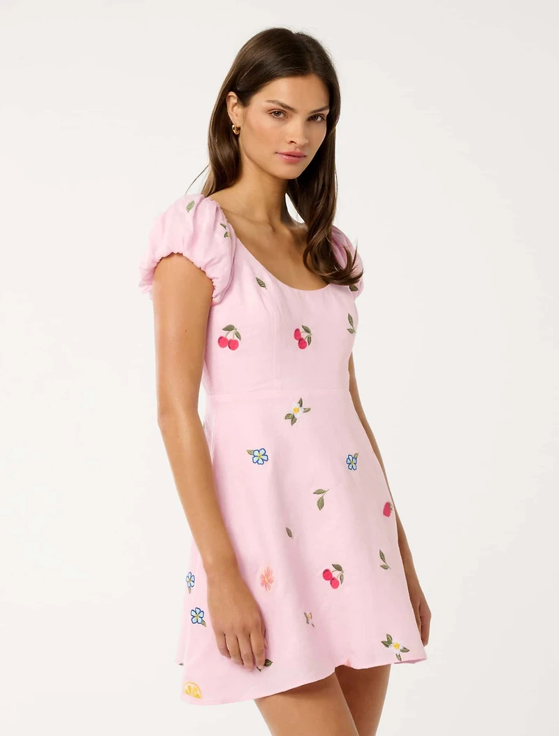 Clara Embroidered Linen Mini