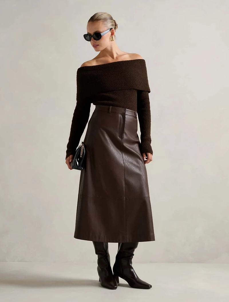 Jaelyn Vegan Leather Midi Skirt