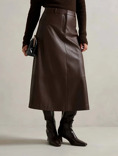 Jaelyn Vegan Leather Midi Skirt