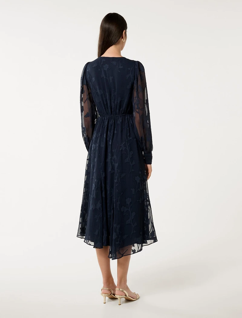 Solange Long-Sleeve Burnout Midi Dress