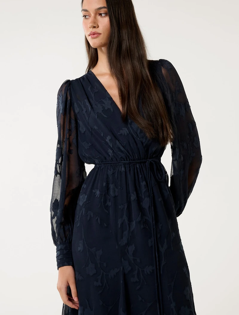 Solange Long-Sleeve Burnout Midi Dress