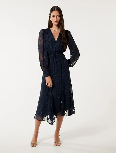Solange Long-Sleeve Burnout Midi Dress