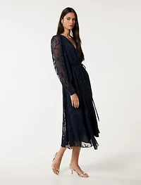Solange Long-Sleeve Burnout Midi Dress