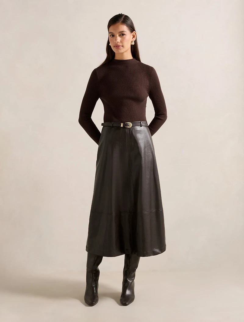 Brooklyn PU A Line Midi Dress