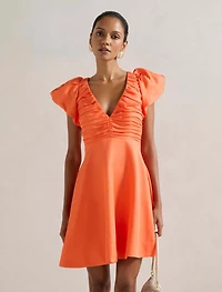 June Petite Ruched V Neck Mini