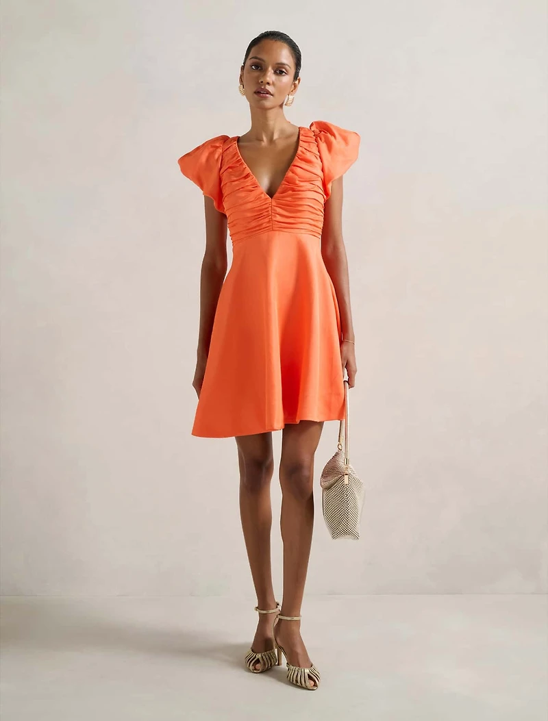 June Petite Ruched V Neck Mini