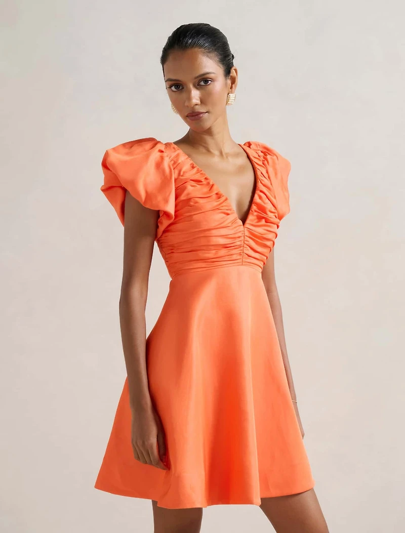 June Petite Ruched V Neck Mini