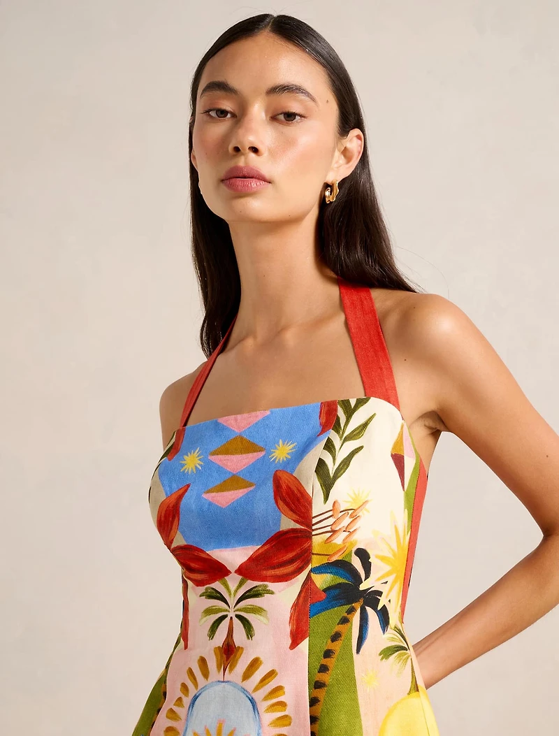Keely Halter-Neck Linen Mini Dress
