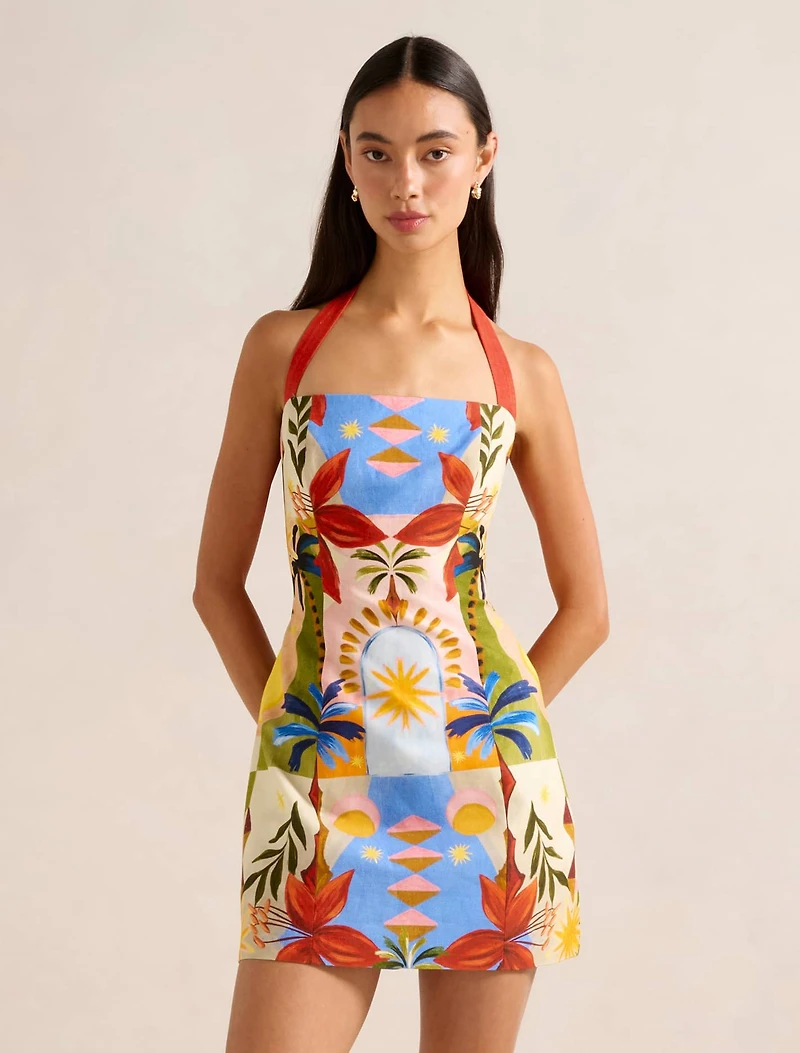 Keely Halter-Neck Linen Mini Dress