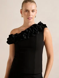 Sadie Tipped Shoulder Ruffle Top