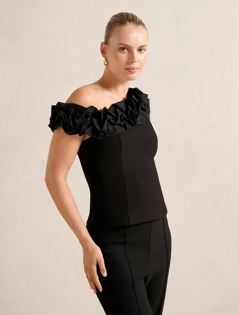 Sadie Tipped Shoulder Ruffle Top