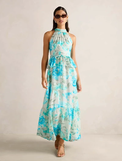 Serena Halter Peplum Maxi Dress