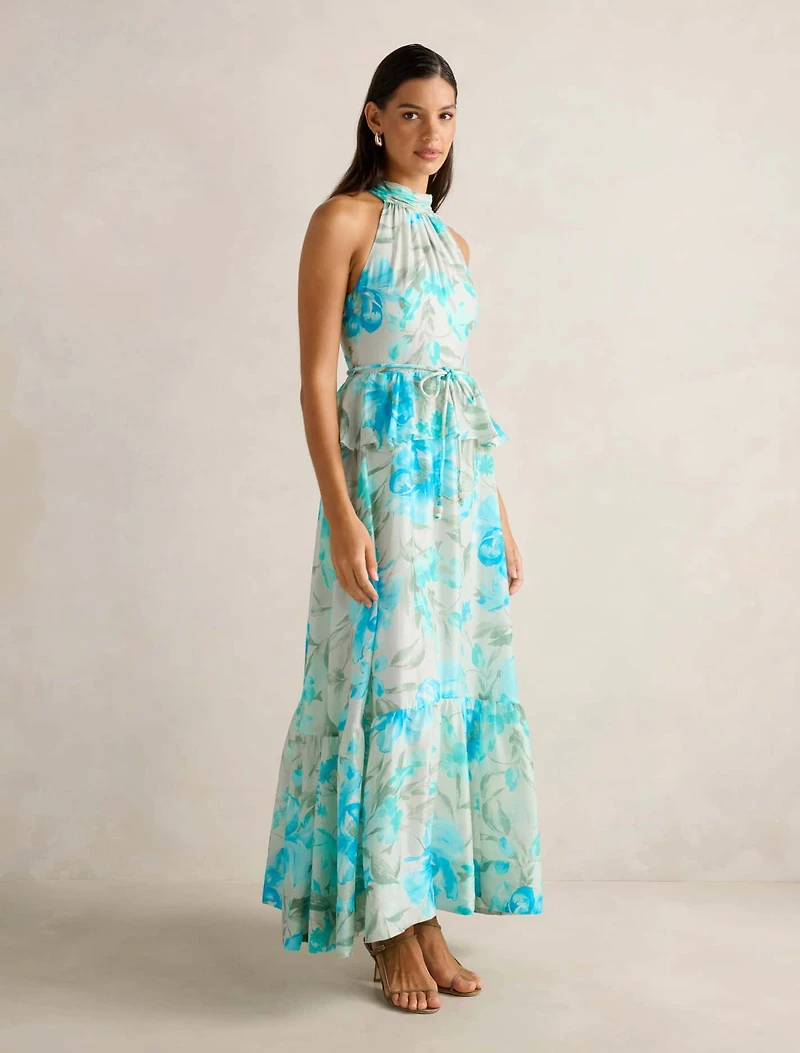 Serena Halter Peplum Maxi Dress