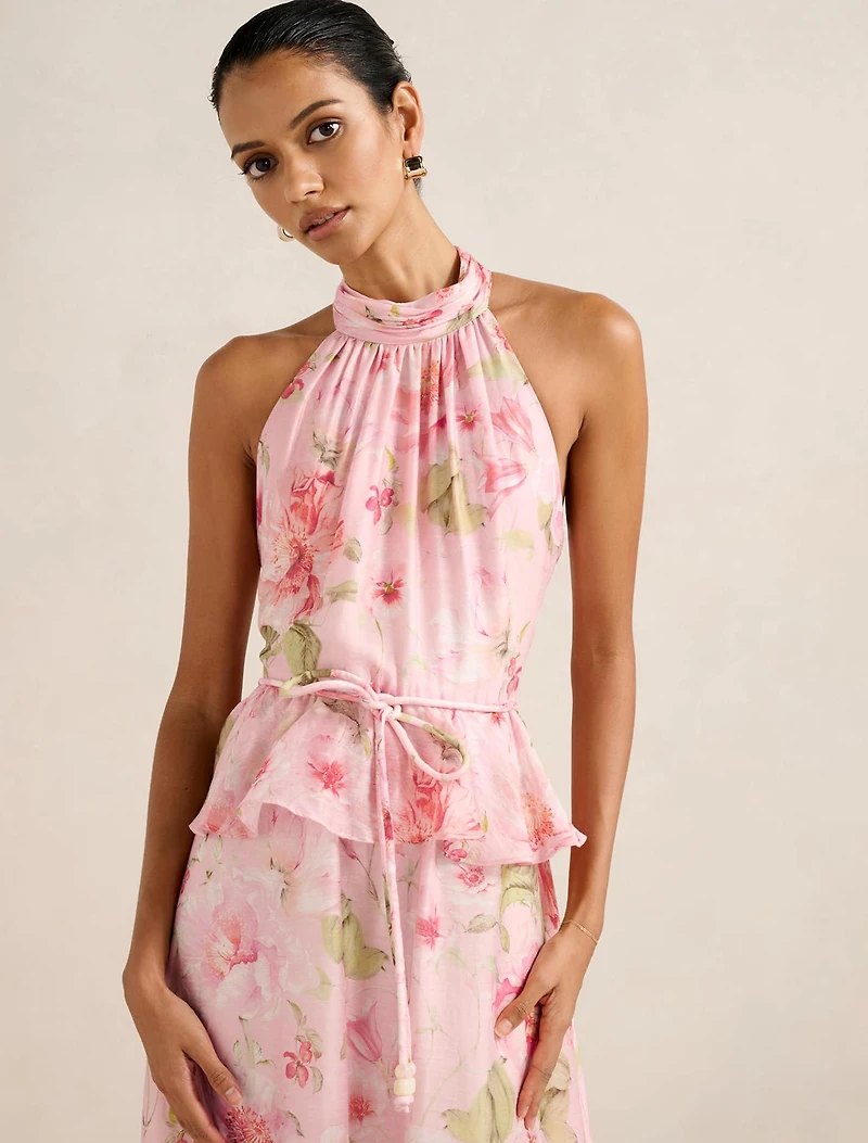 Serena Petite Halter Peplum Midi