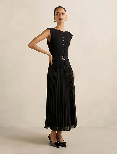 Lelani Petite Pleat Hem Midi Dress