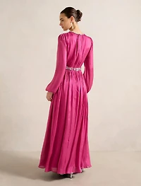 Elvia Metallic Belted Maxi