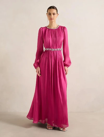 Elvia Metallic Belted Maxi