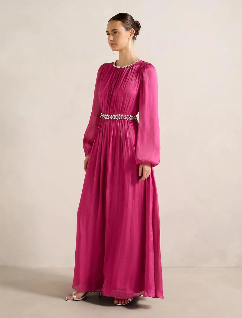 Elvia Metallic Belted Maxi