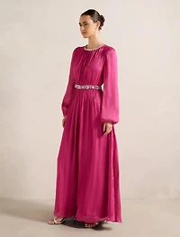 Elvia Metallic Belted Maxi