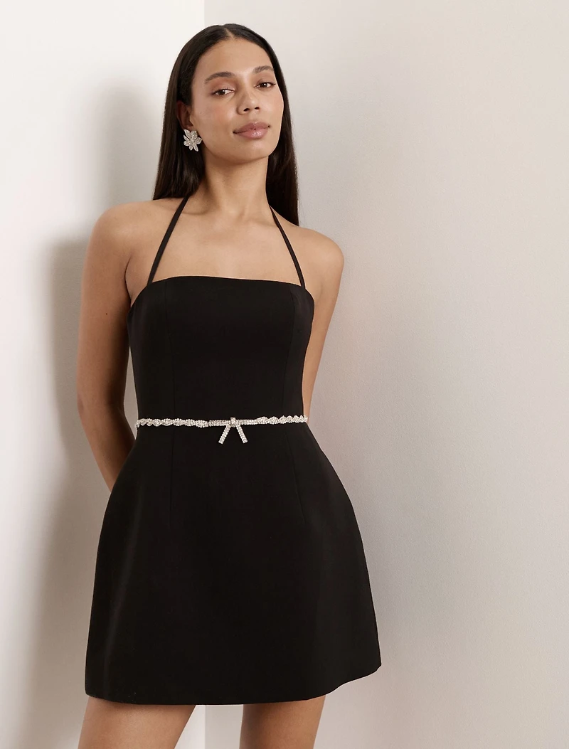 Mattie Halter Diamante Bow Mini Dress