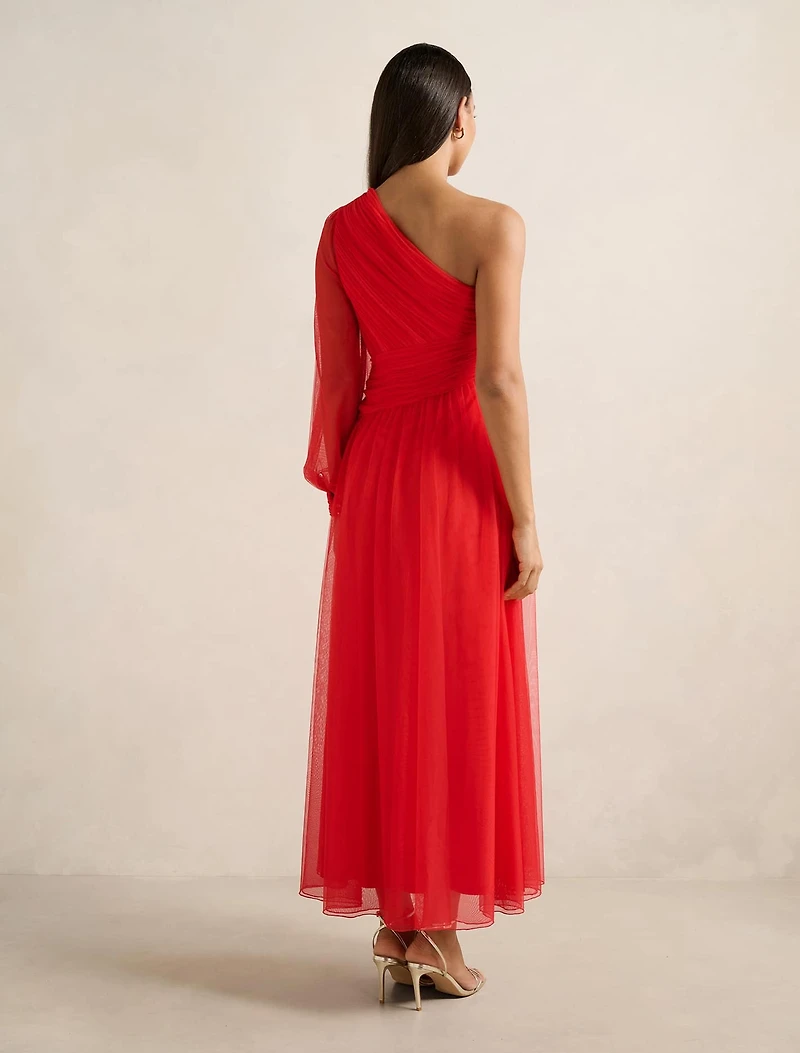 Jennifer One-Shoulder Tulle Maxi Dress