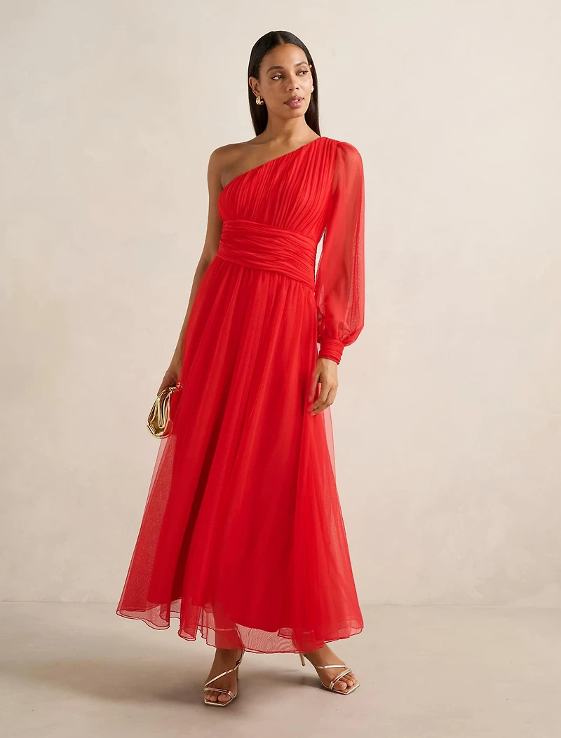 Jennifer One-Shoulder Tulle Maxi Dress