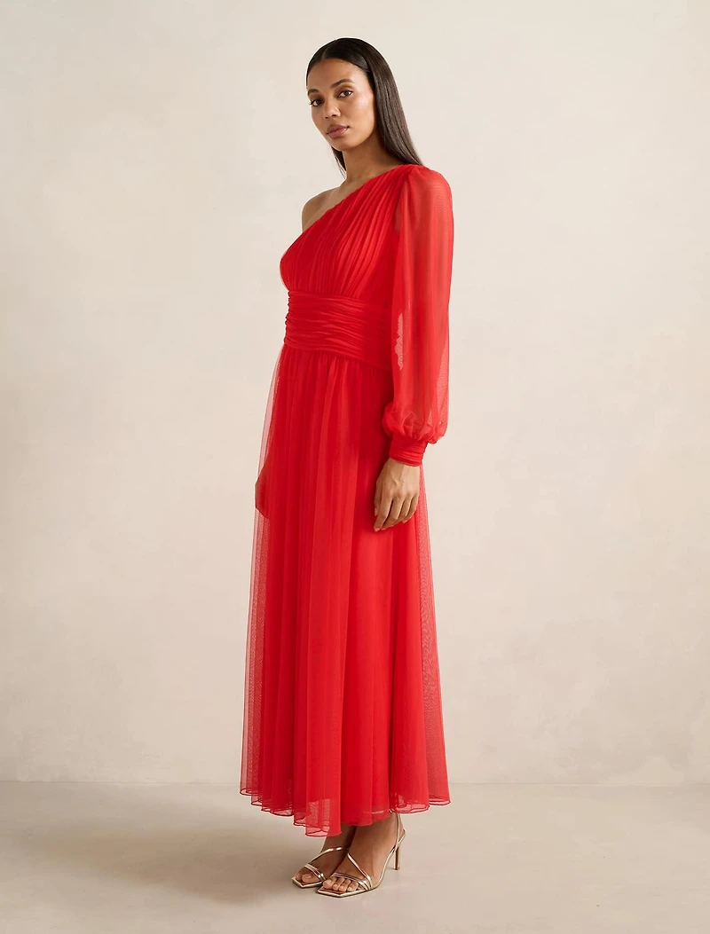 Jennifer One-Shoulder Tulle Maxi Dress