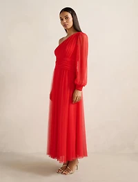 Jennifer One-Shoulder Tulle Maxi Dress