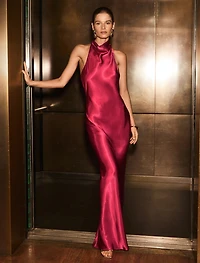 Clementine High Neck Satin Maxi
