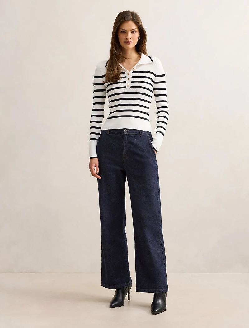 Sasha Ribbed Knit Polo T-shirt