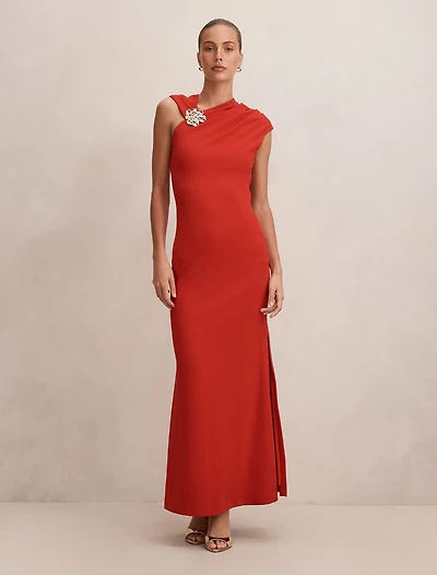 Jordana Asymmetric Crepe Maxi Dress