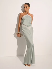 Kelli Lace Strappy Satin Maxi Dress