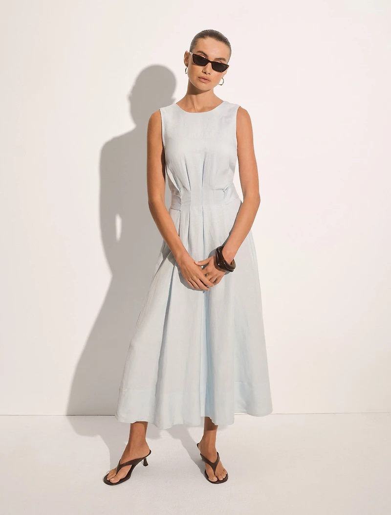 Rosie Linen Sleeveless Tuck Midi Dress
