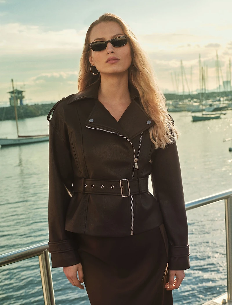 Brooklyn PU Belted Biker Jacket