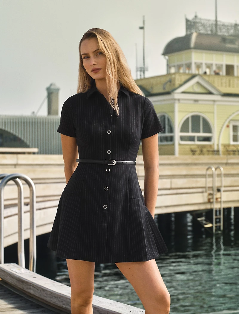 Gigi Pleated Button Down Mini Dress
