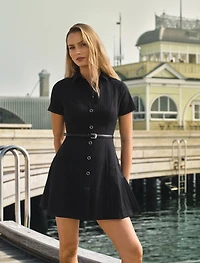 Gigi Pleated Button Down Mini Dress