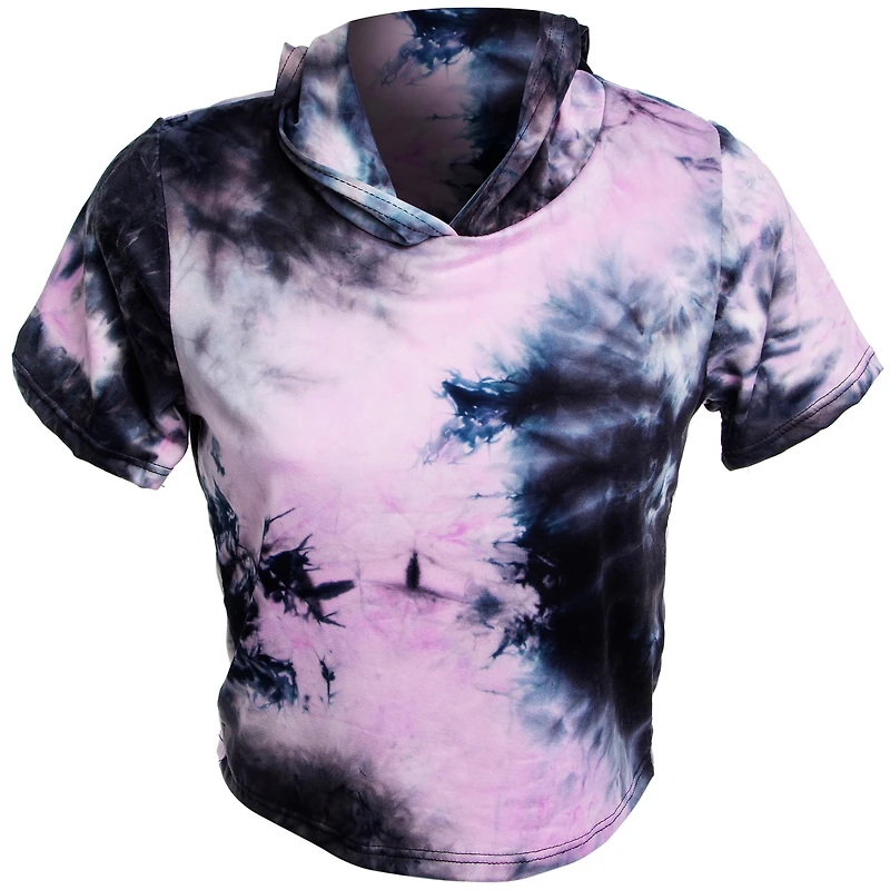 Pink Tie-Dye Crop Top With Hood