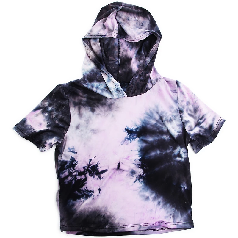 Pink Tie-Dye Crop Top With Hood