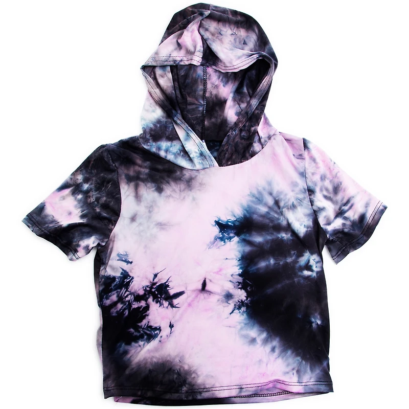 Pink Tie-Dye Crop Top With Hood