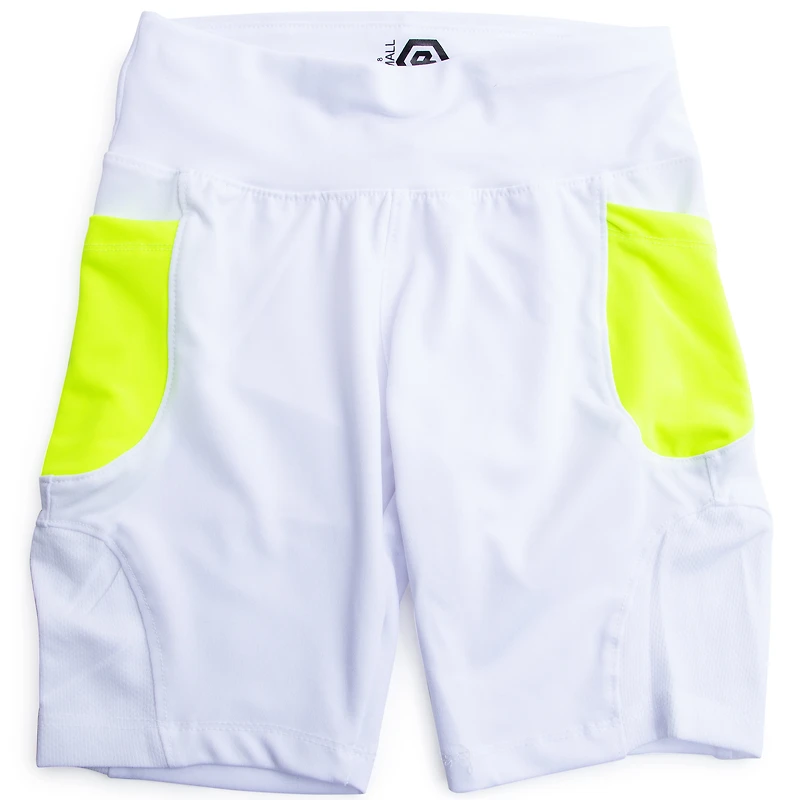 Series-8 Fitness™ White & Neon Yellow Mesh Biker Shorts With Pockets