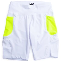 Series-8 Fitness™ White & Neon Yellow Mesh Biker Shorts With Pockets