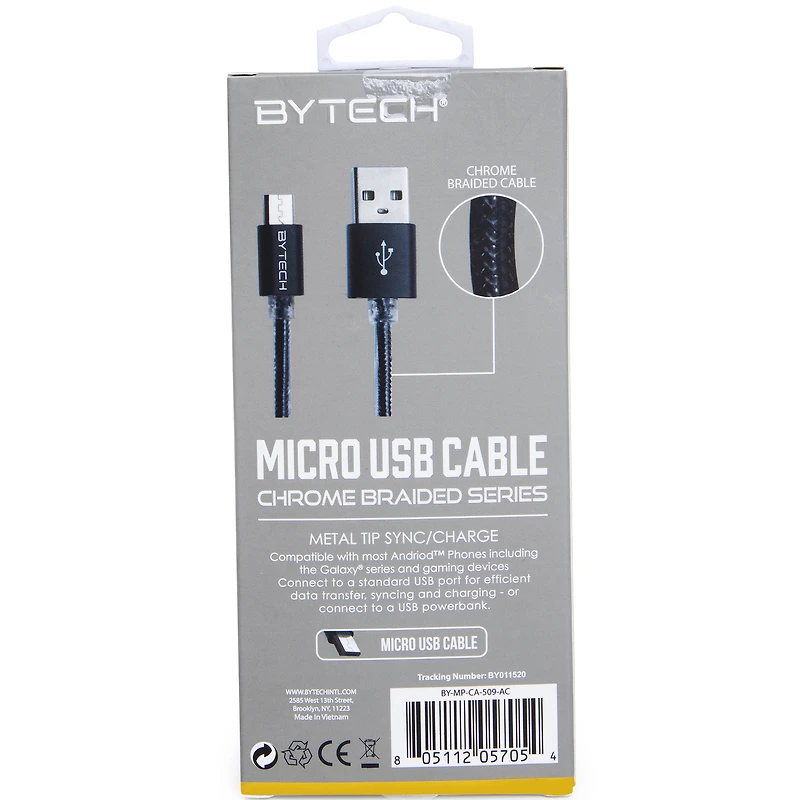 Chrome Braided Micro USB Cable 6ft
