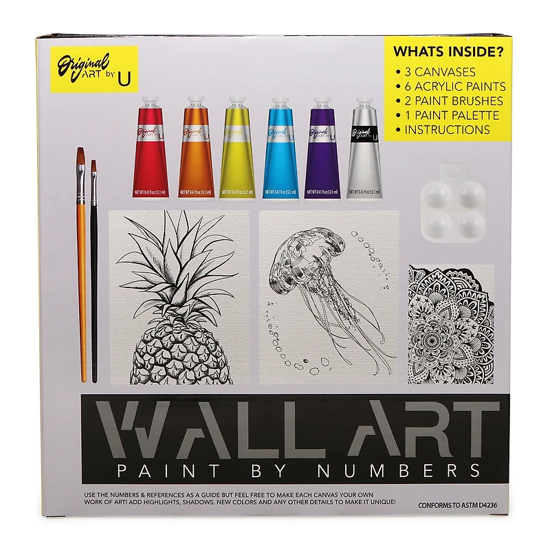 Paint-By-Numbers Art Kit w/ 3 Canvases