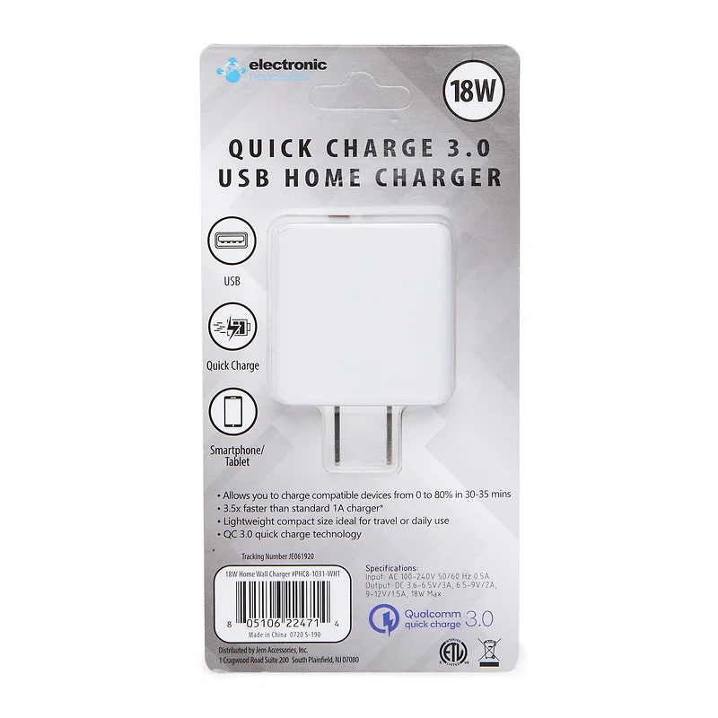 Quick-Charge 3.0 USB Wall Charger 18W